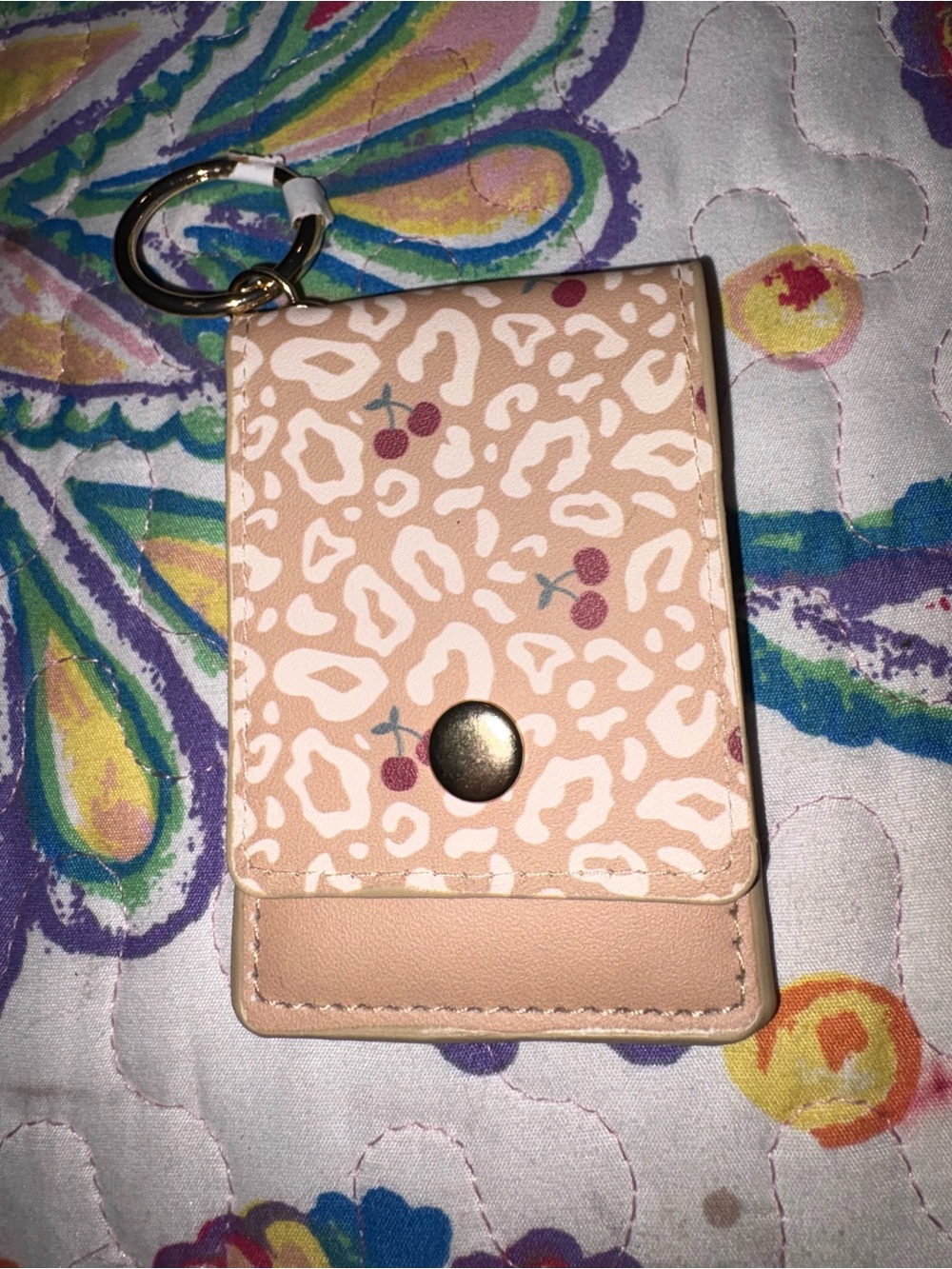 Peach Leopard Print Card Holder Keyring Wallet